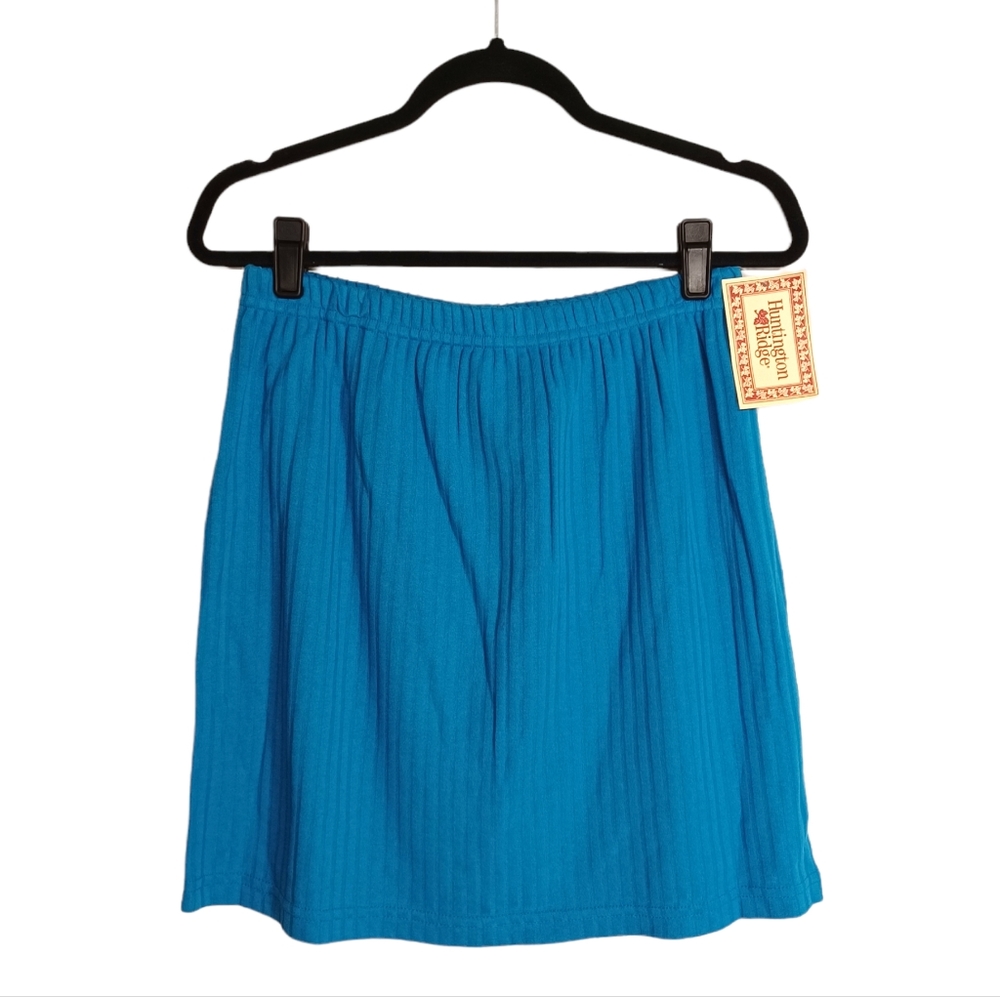 HUNTINGTON RIDGE Vibrant Blue Ribbed Texture Stretchy Mini Skirt Large NWT